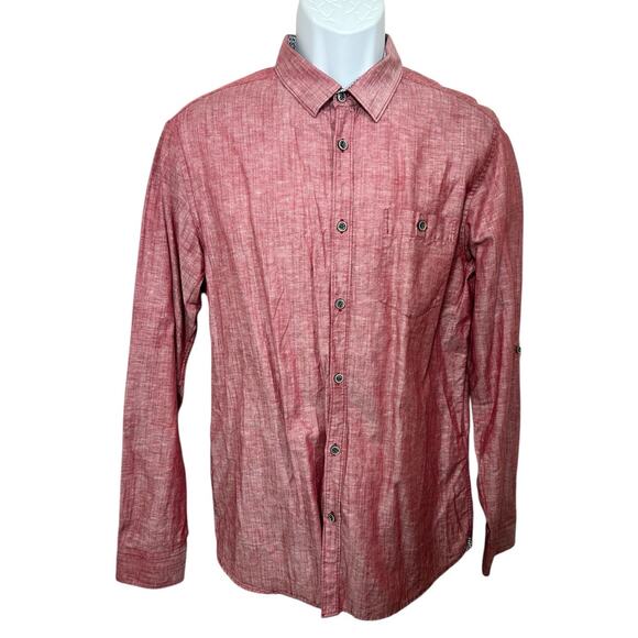 TED BAKER London Dress Shirt Men Sz 4 (Large) Red Linen Blend Long-Sleeve Pocket - Picture 6 of 7